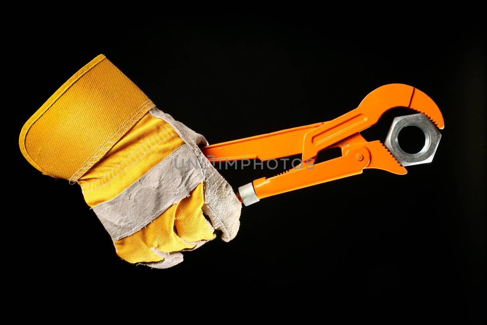 work gloves handing a  wrench over black