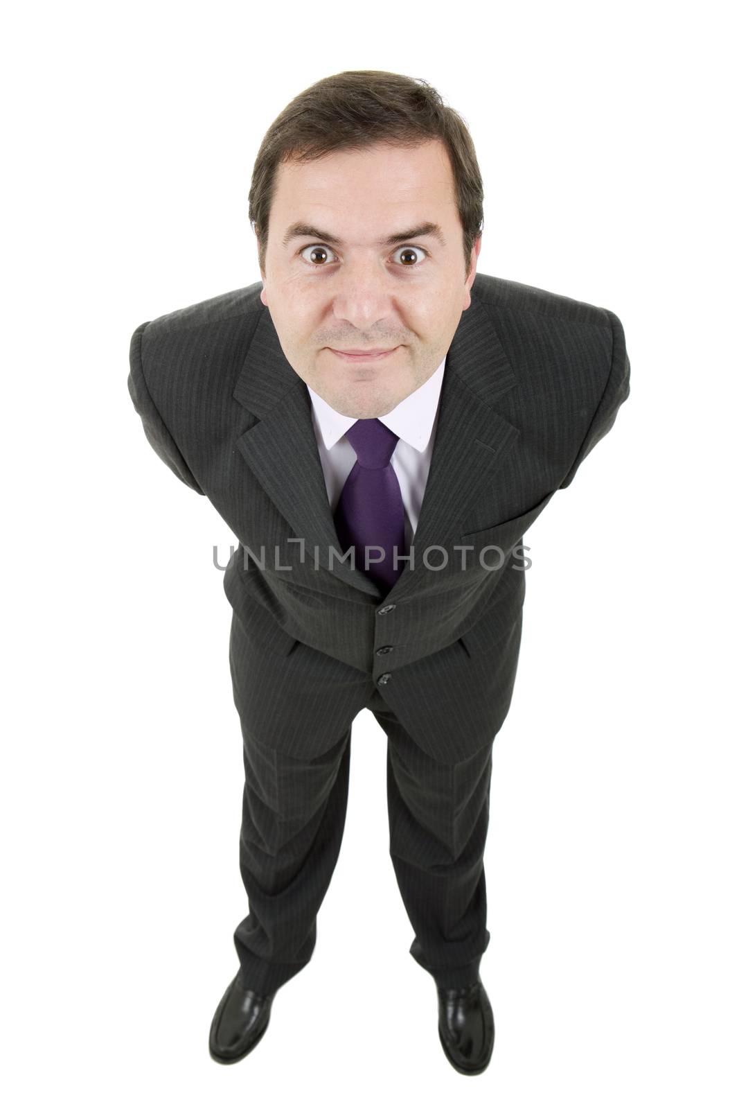 happy young businessman full length, isolated on white