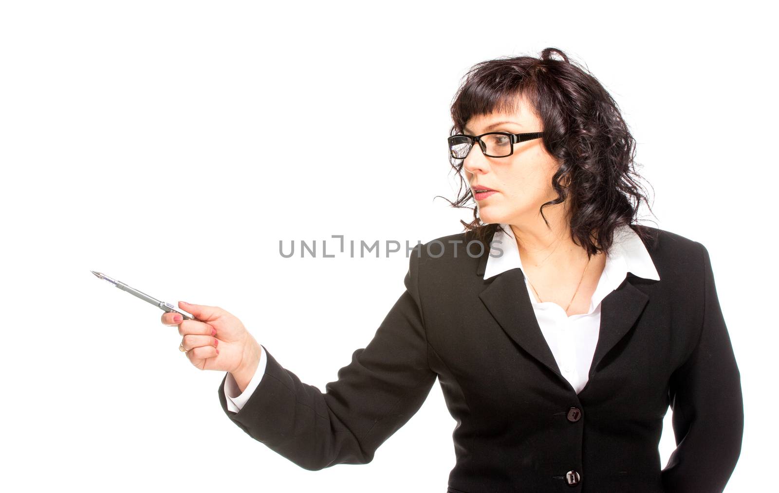 Cheerful senior business woman, isolated on white