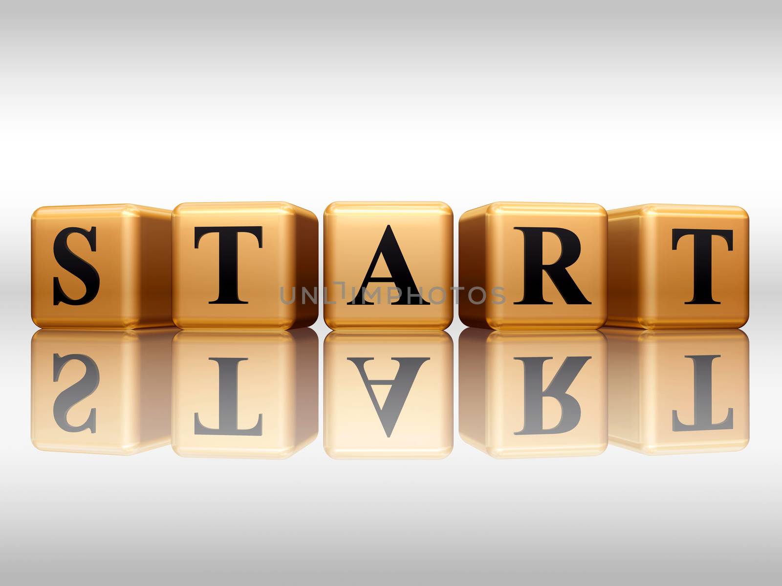 start - text in 3d golden cubes with black letters, business motivation concept word