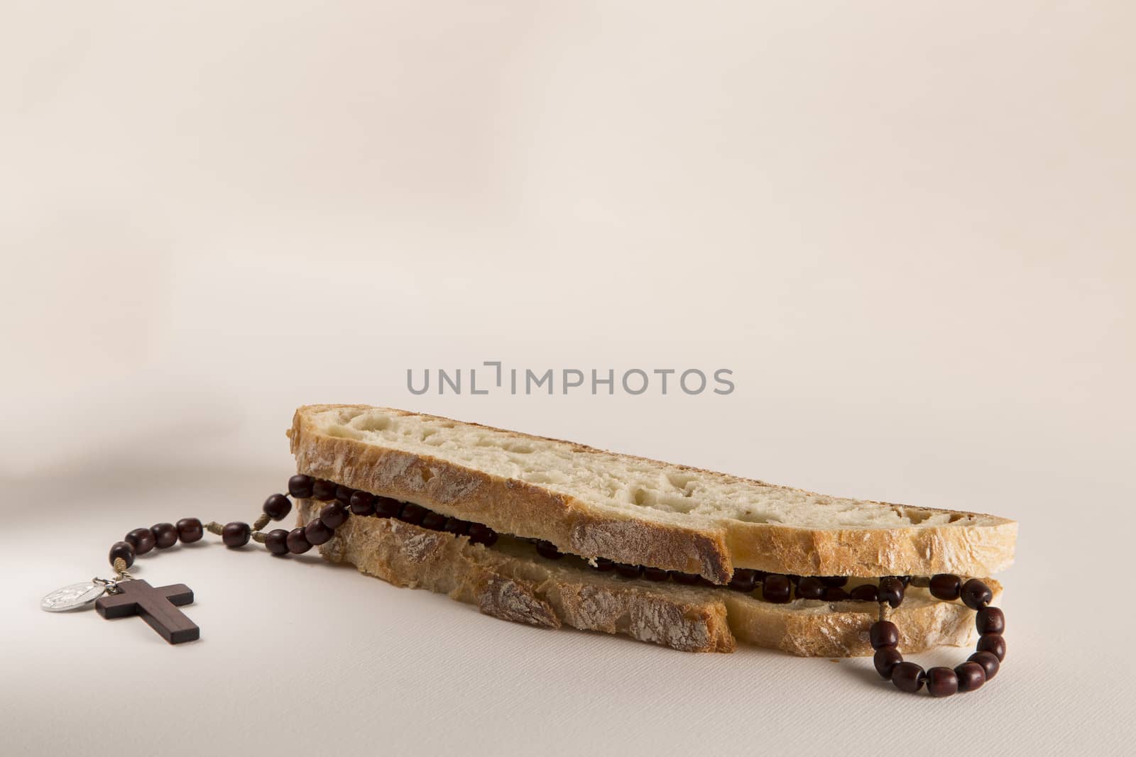 Italian bread and Holy Rosary beads necklace