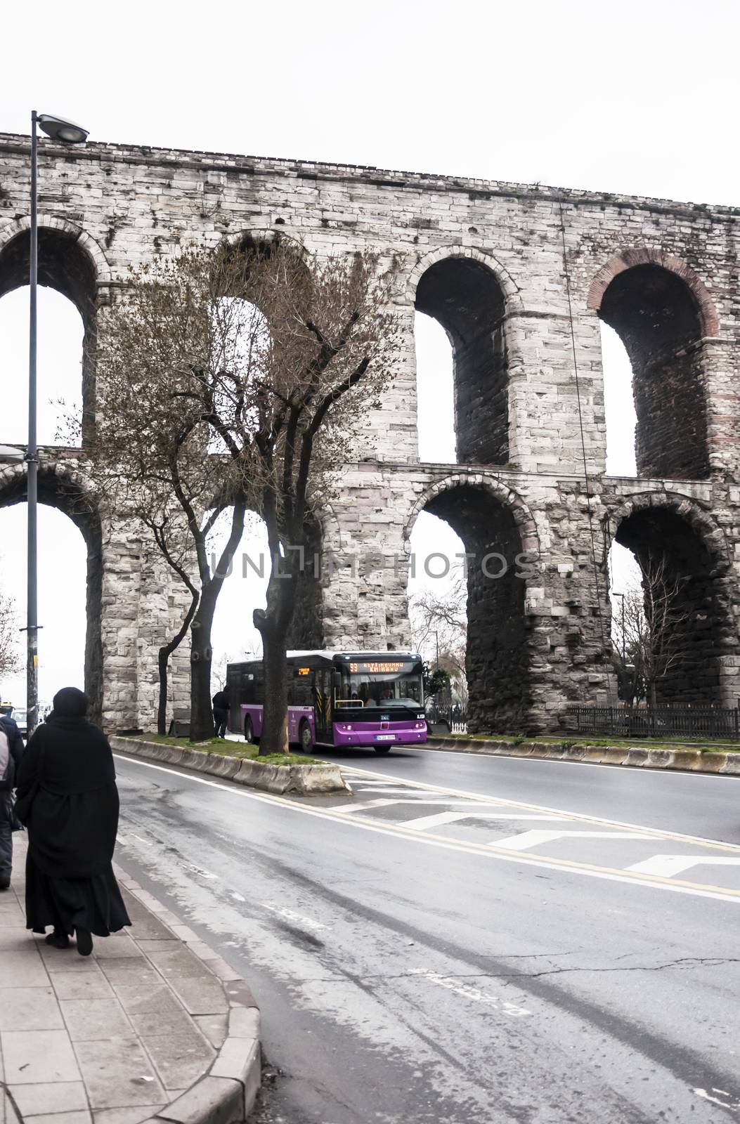 ISTANBUL - FEBRUARY 11: the old roman aqueduct in the city of Istanbul on February 11, 2013 in Istanbul, Turkey