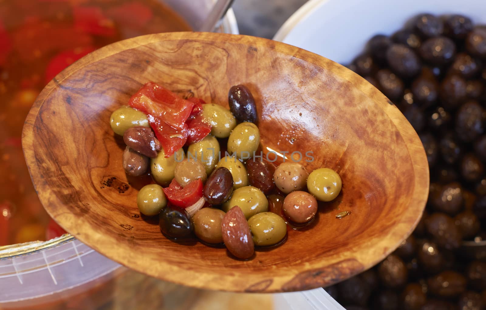 Natural gourmet olives for sale on Provence market of South France