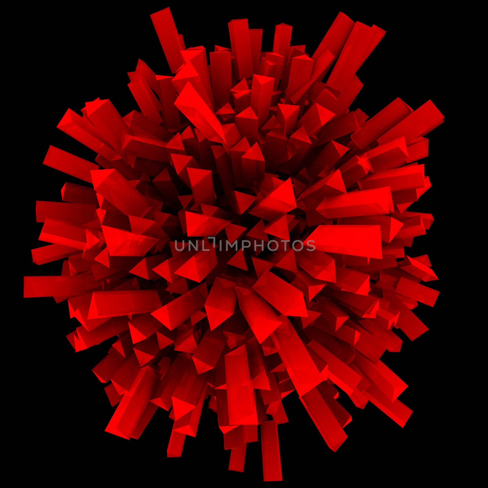 Abstract sphere red. Isolated render on a black background