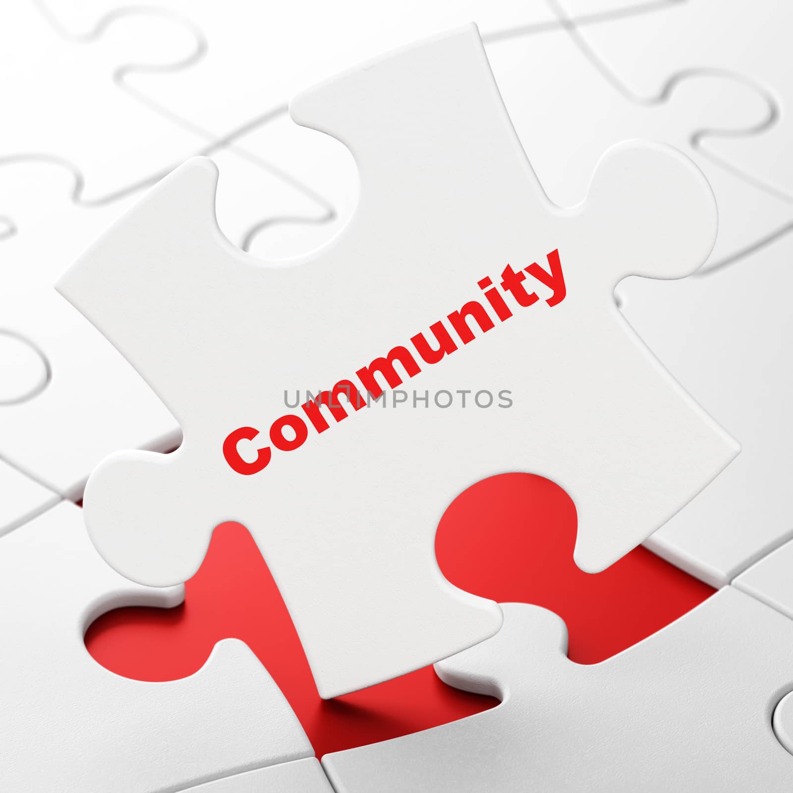 Social media concept: Community on White puzzle pieces background, 3d render