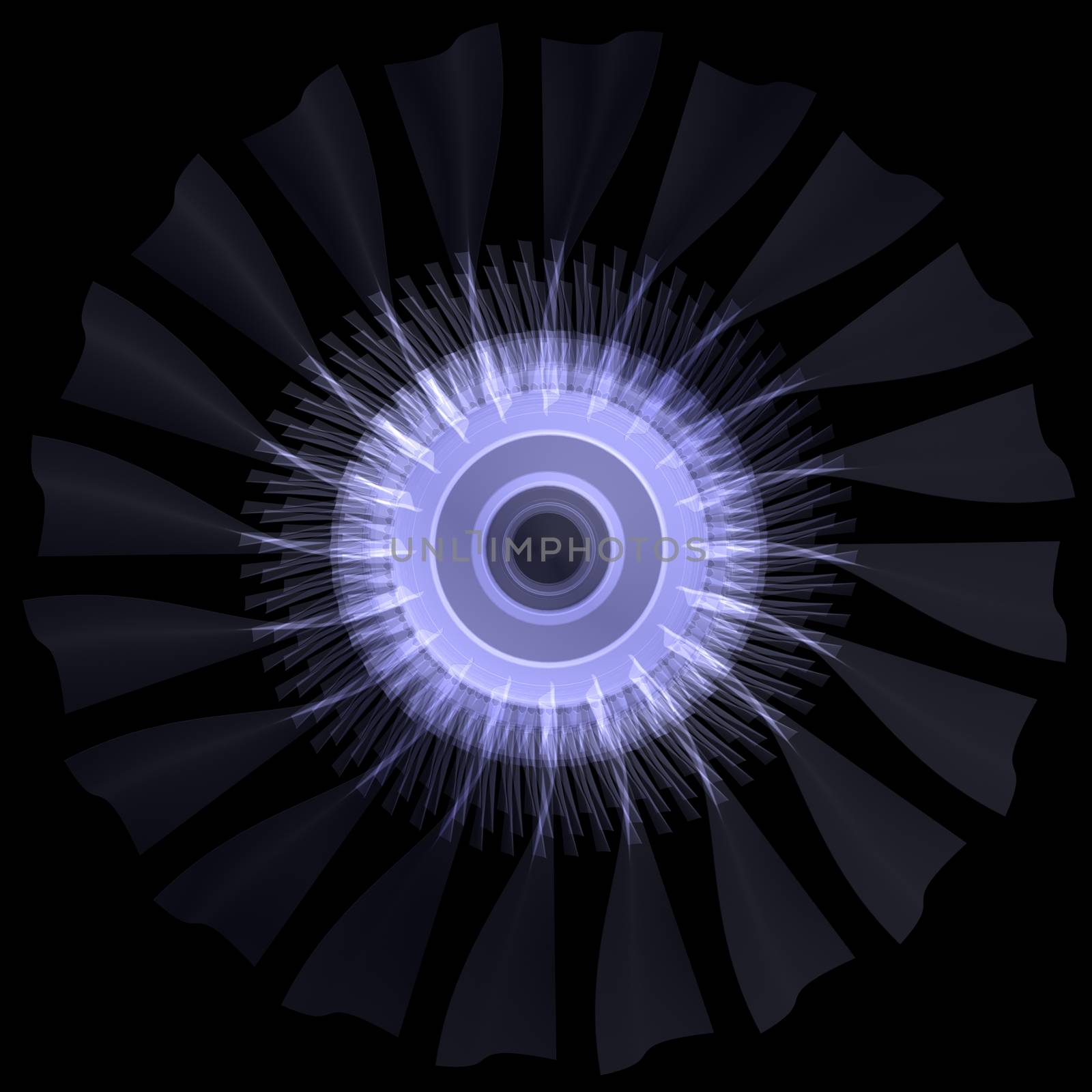 X-ray concept jet engine. Isolated render on a black background