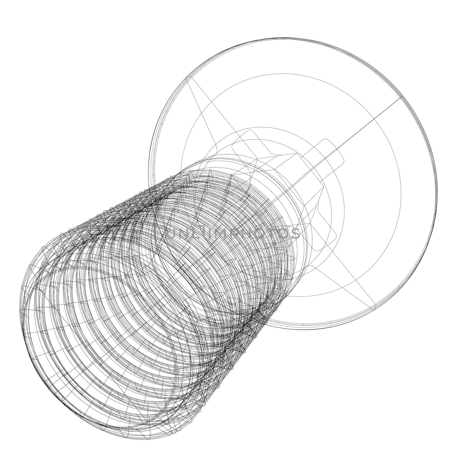 Wire-frame screw. Isolated render on a white background