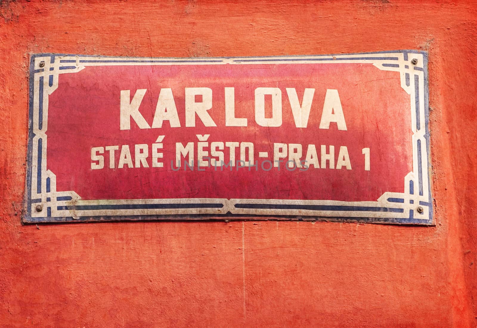 Old street sign in Prague, Czech Republic