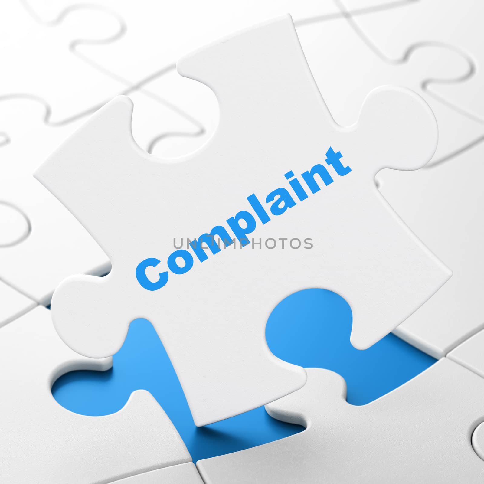 Law concept: Complaint on White puzzle pieces background, 3d render