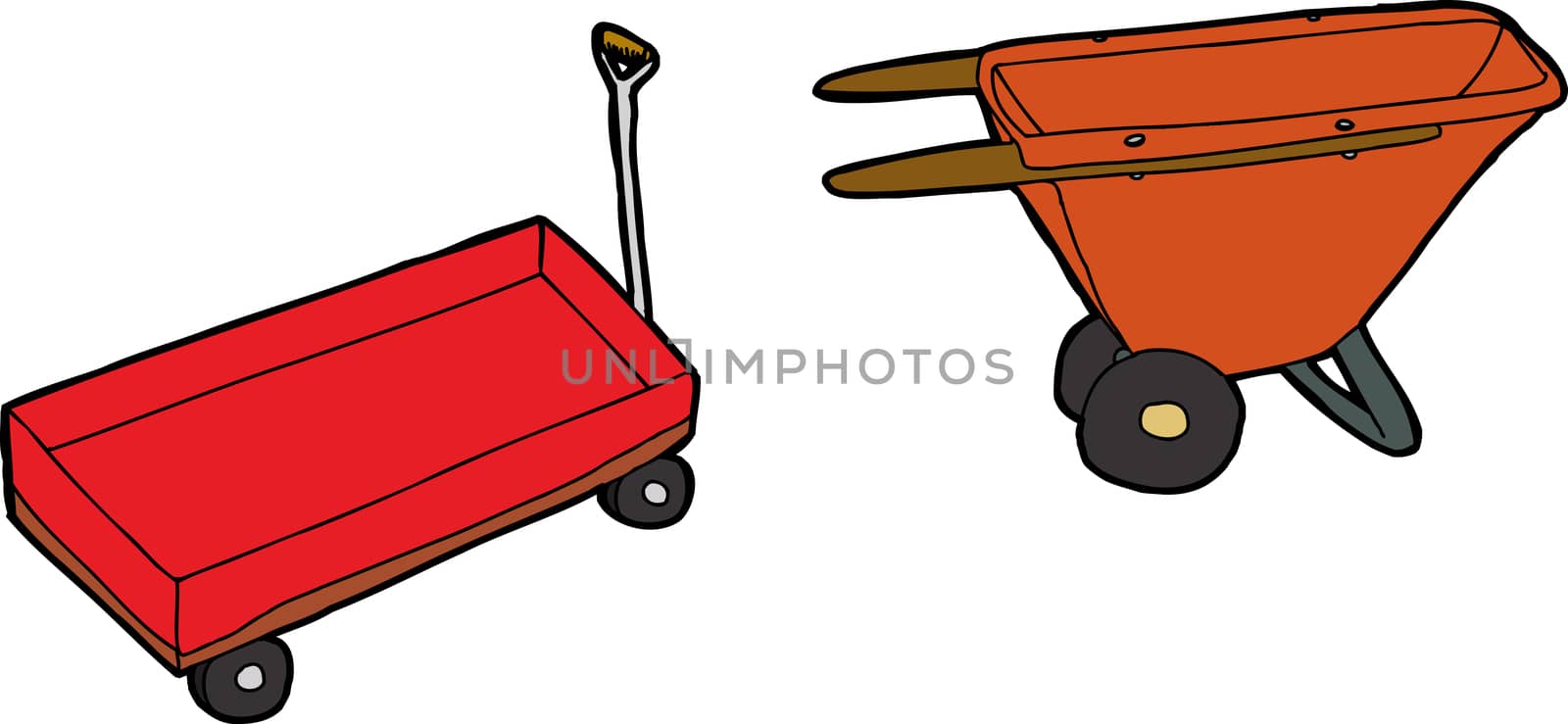 Empty illustrated wheel barrows on white background
