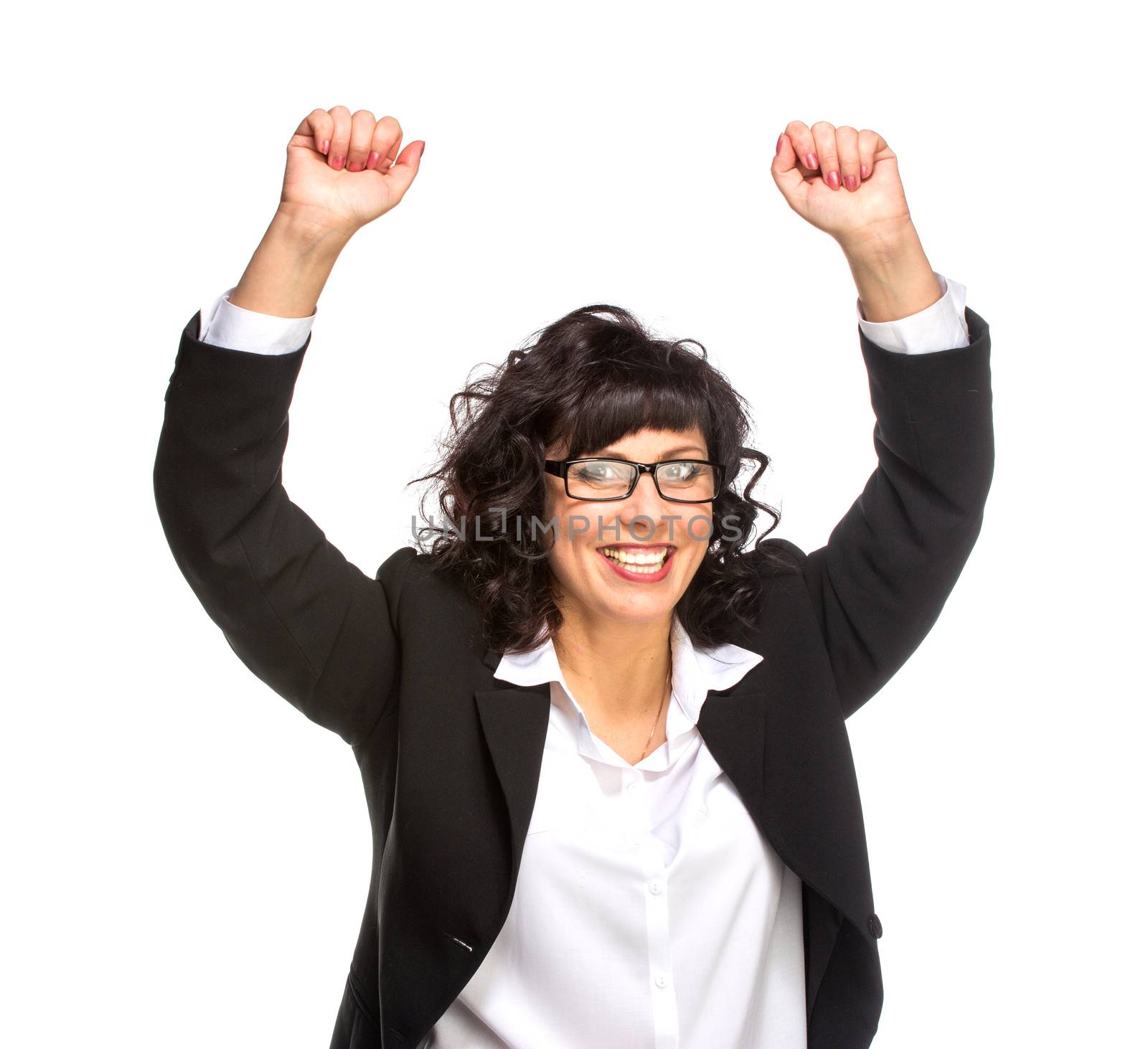 Cheerful senior business woman, isolated on white