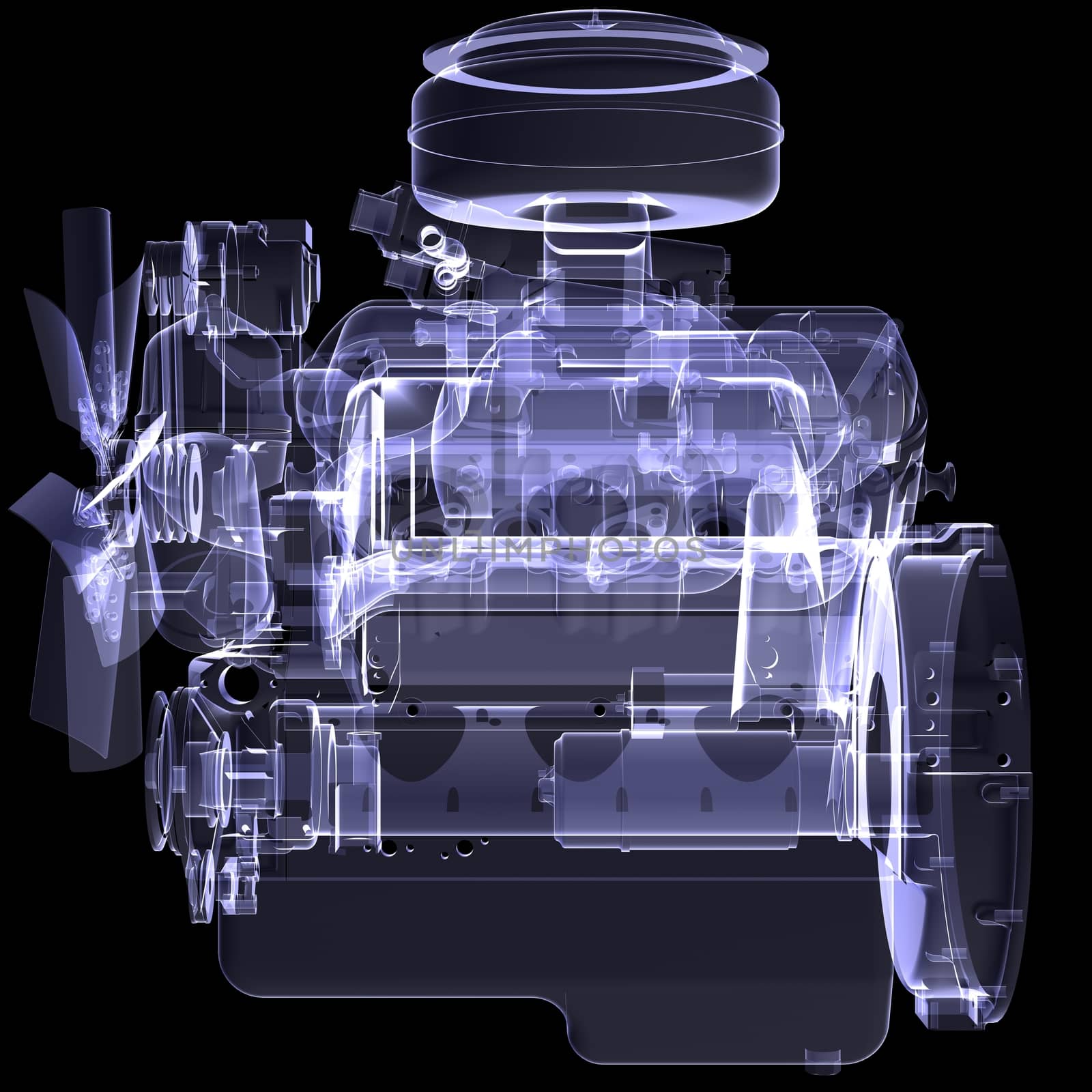 Diesel engine. X-ray render by cherezoff