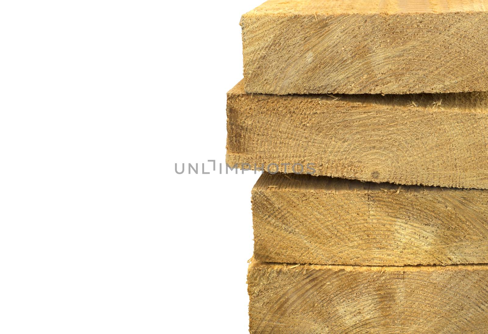 Pack of wooden planks. Close-up. white background