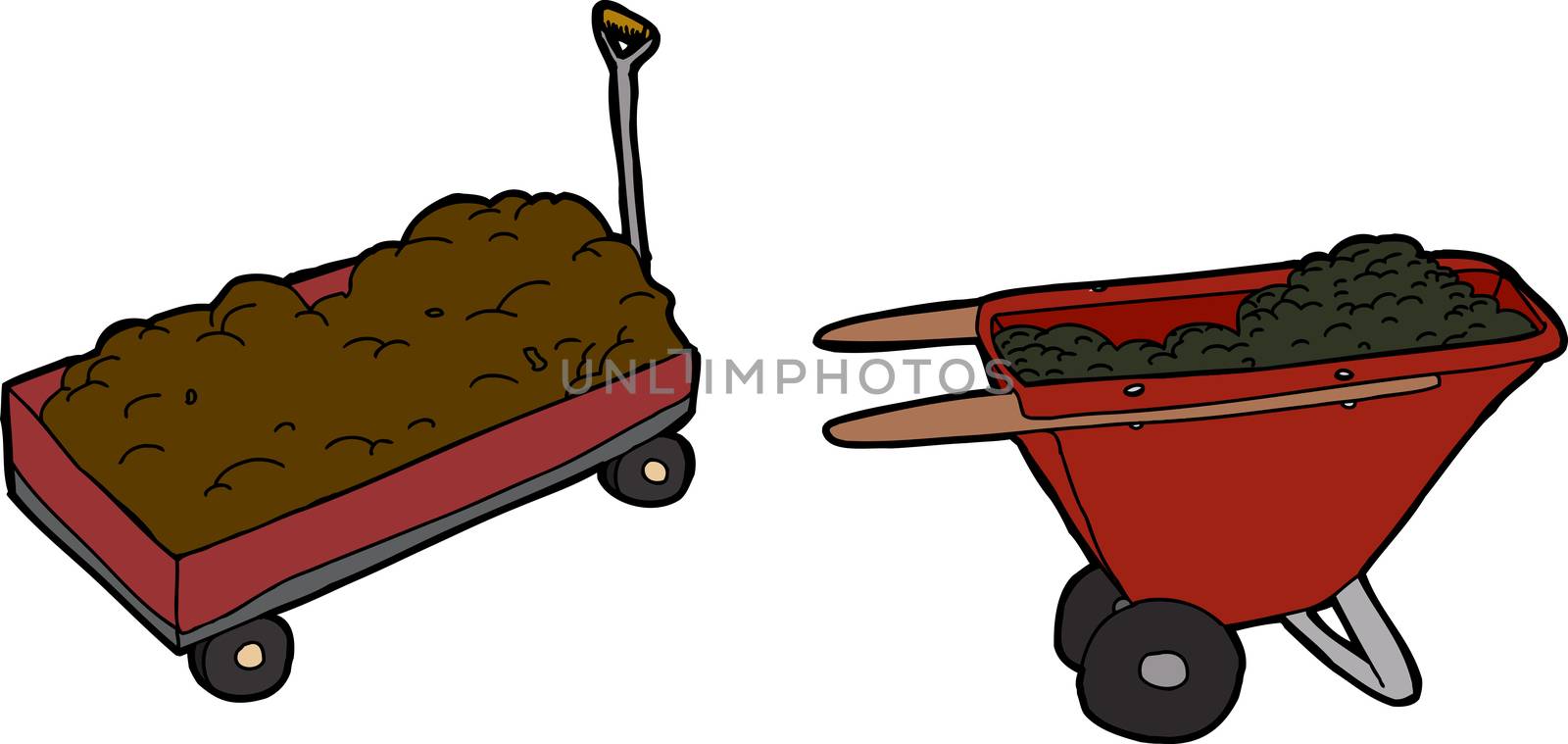 Full illustrated wheel barrows on white background