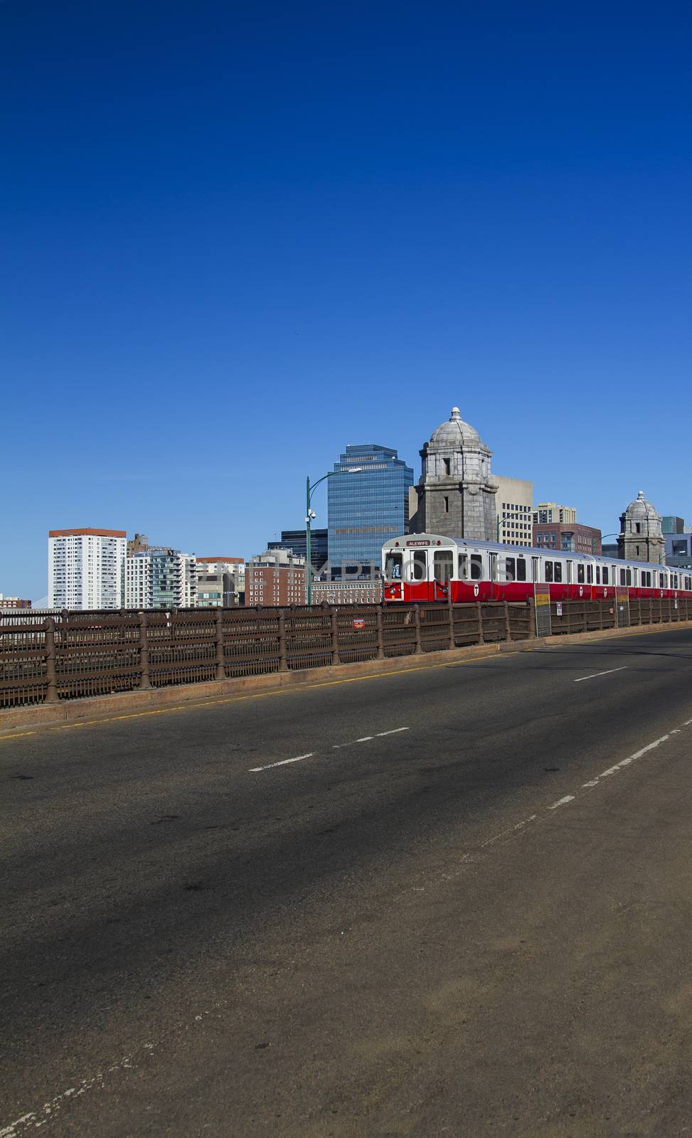 Train from Boston running above ground