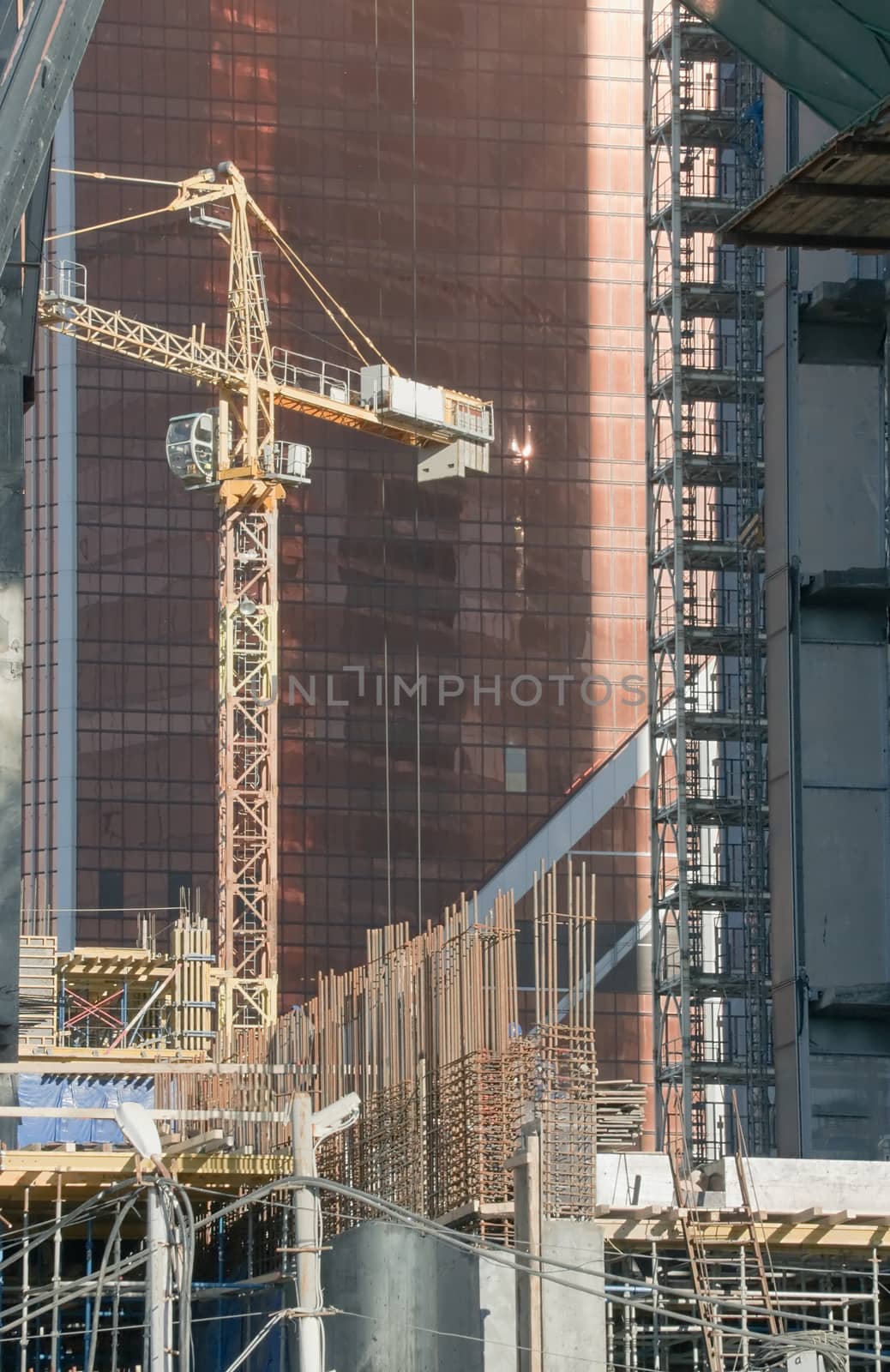 Views over the construction of office high-rise buildings