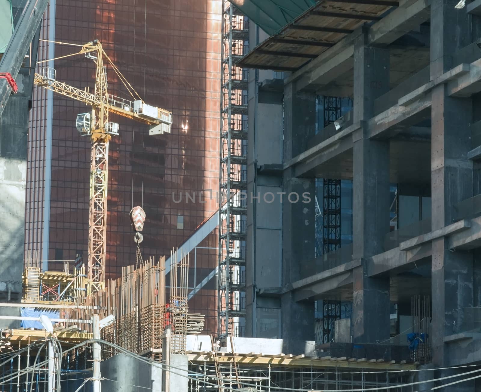 Views over the construction of office high-rise buildings