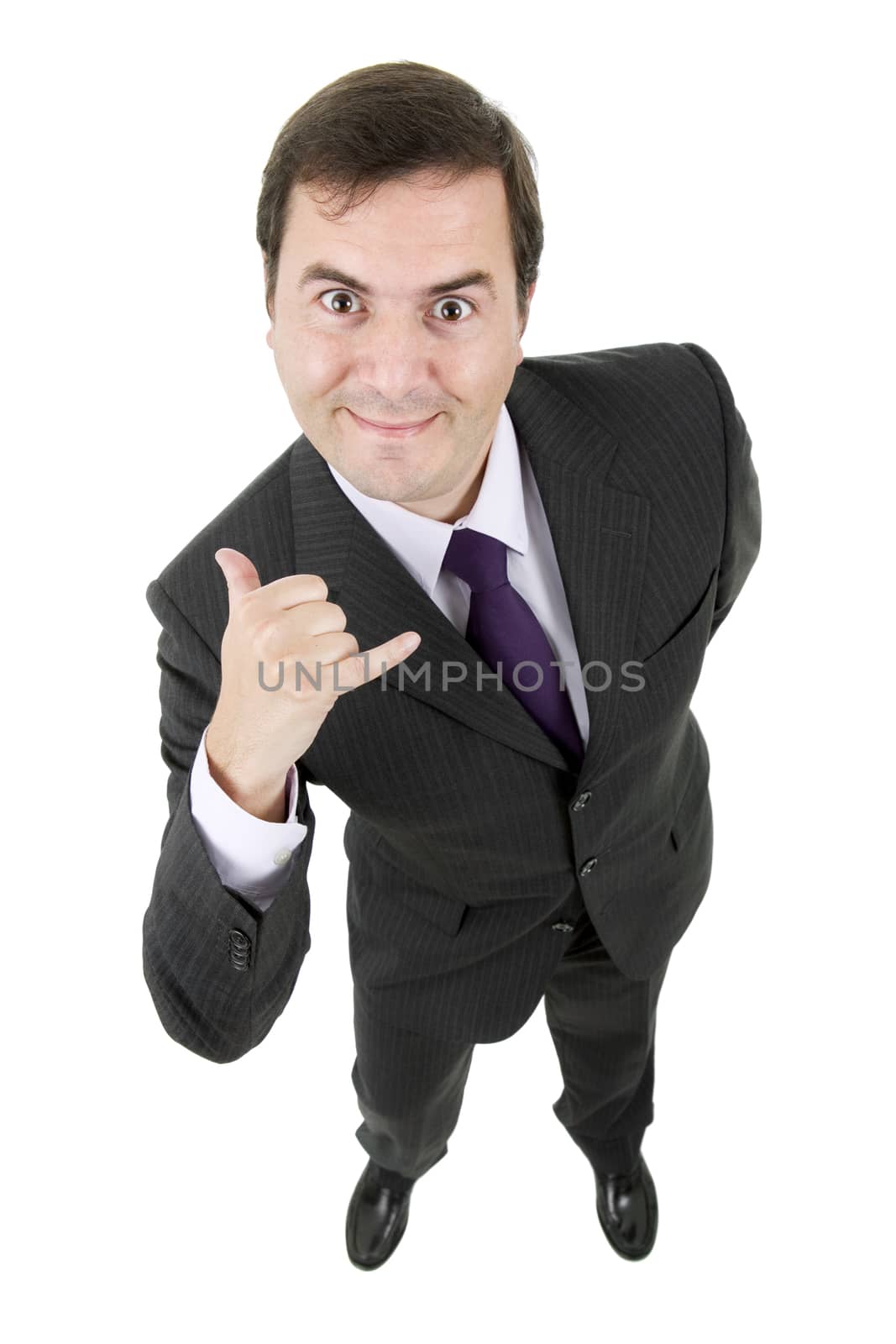 happy young businessman full length, isolated on white