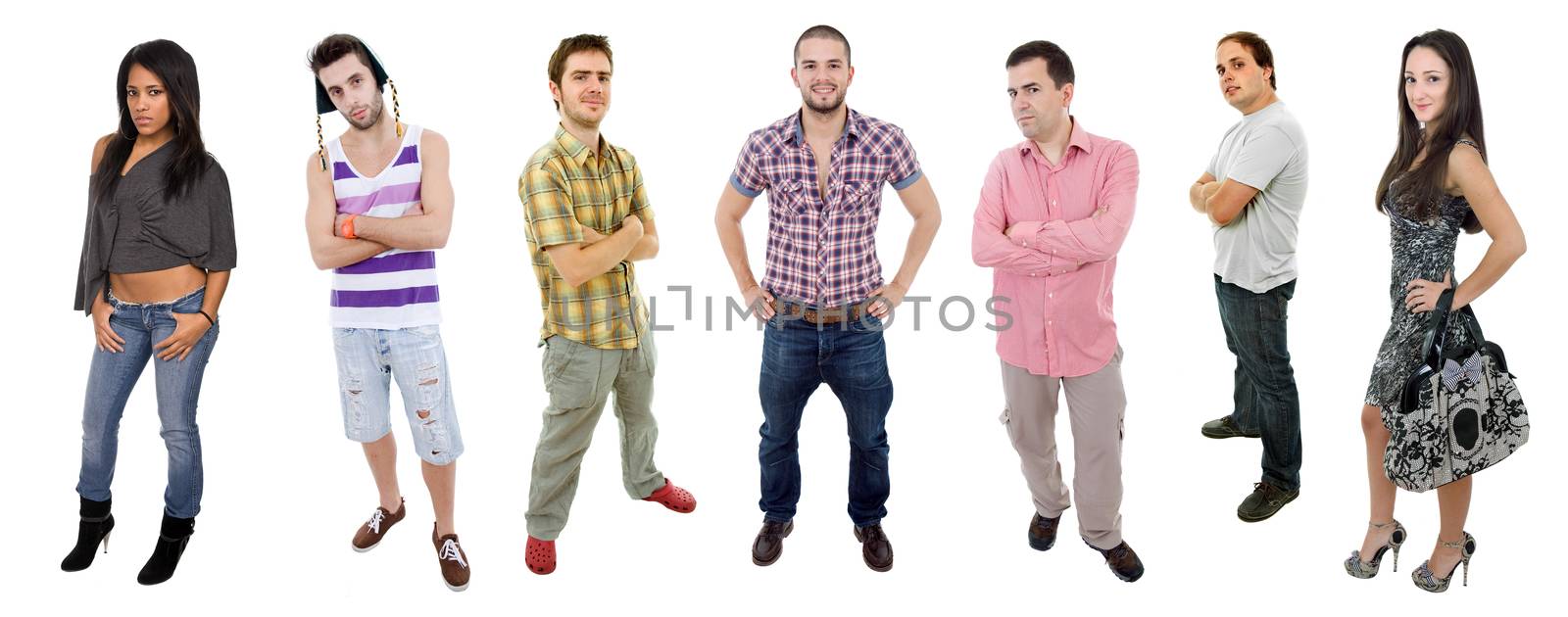 group of teens full lenght, isolated on white