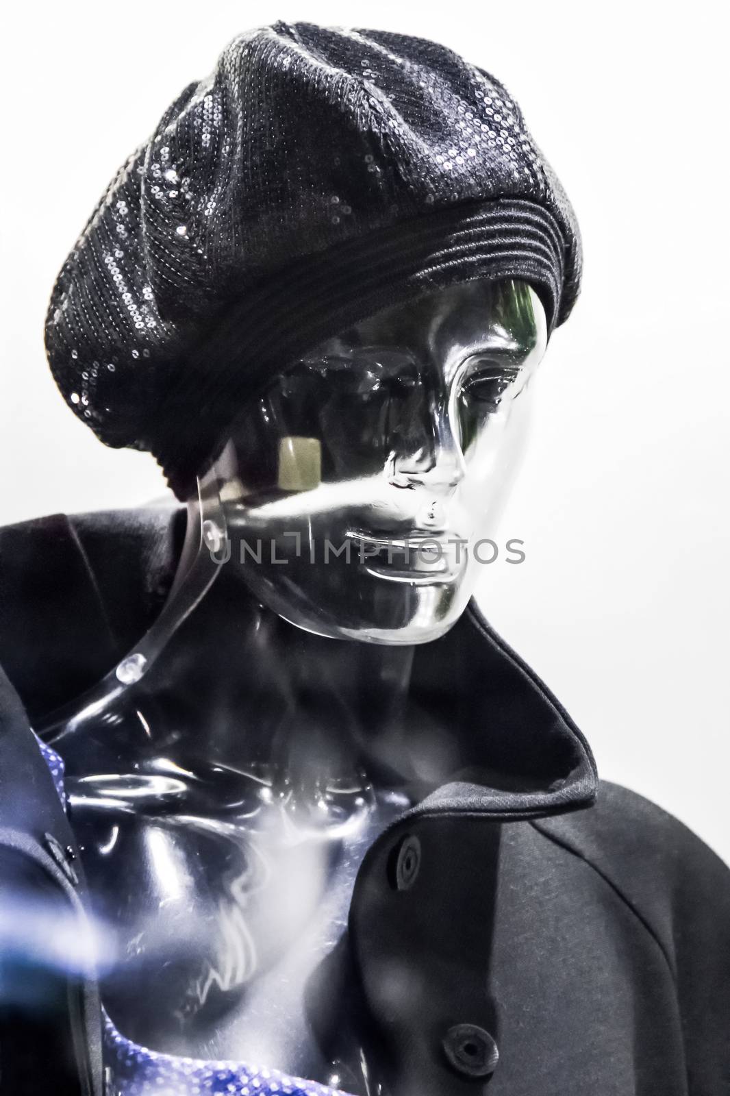 Female  translucent mannequin with hat