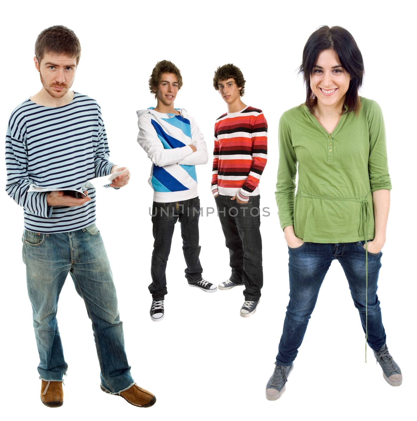 group of teens full lenght, isolated on white