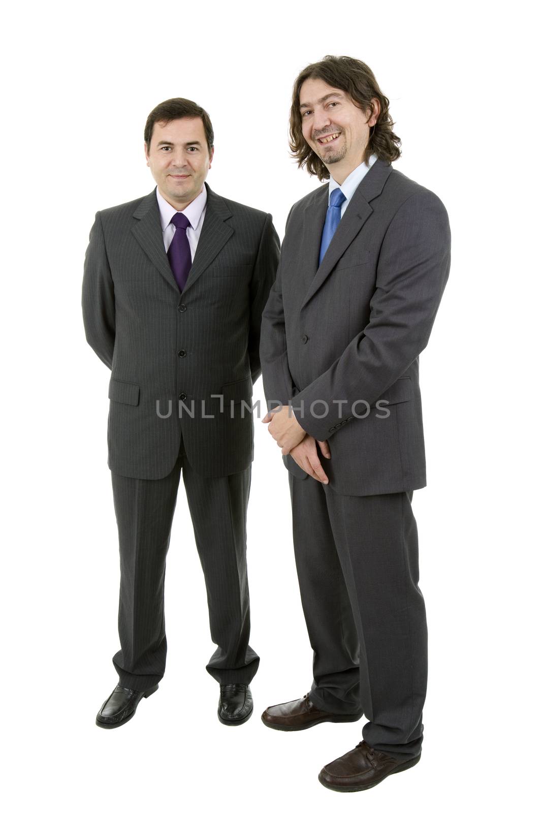 two young businessmen full body, isolated on white