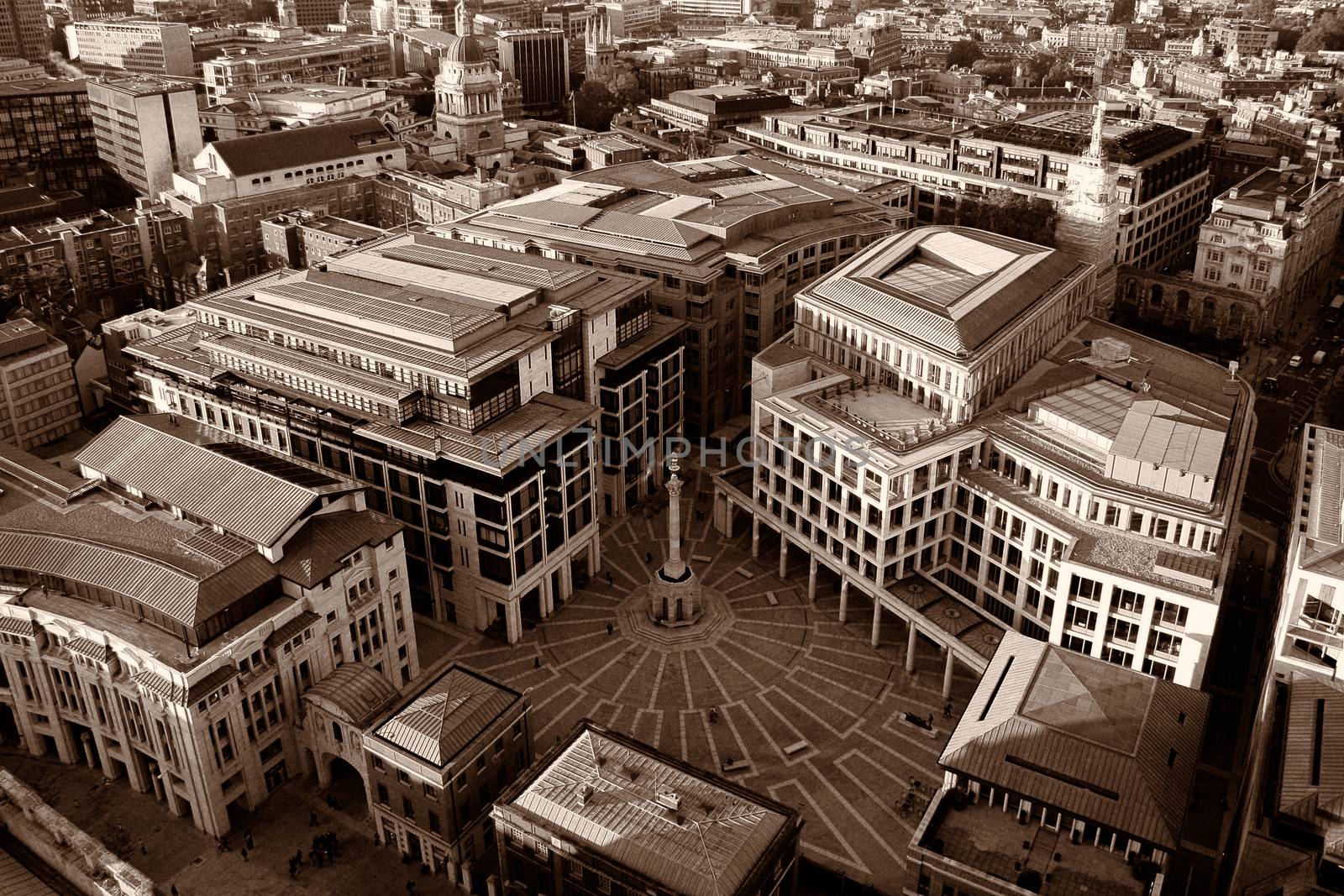 Aerial view of buildings at Paternoster Square, London, England