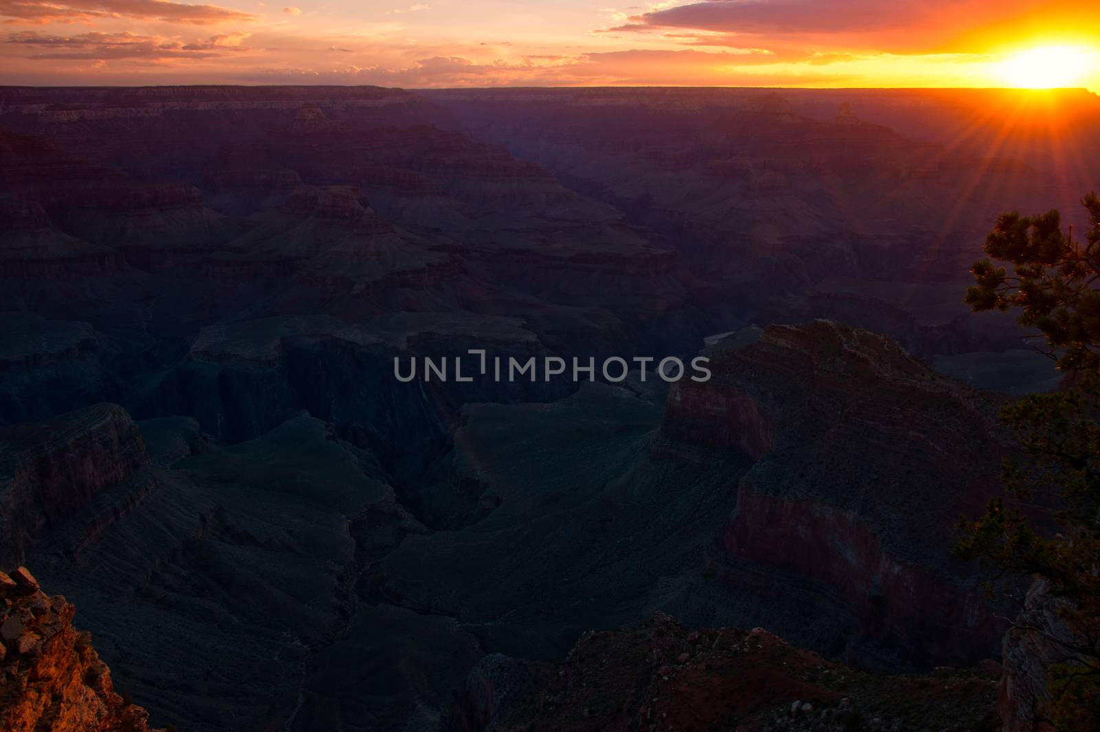 Rock formations in a canyon at dusk, Grand Canyon, Grand Canyon National Park, Arizona, USA