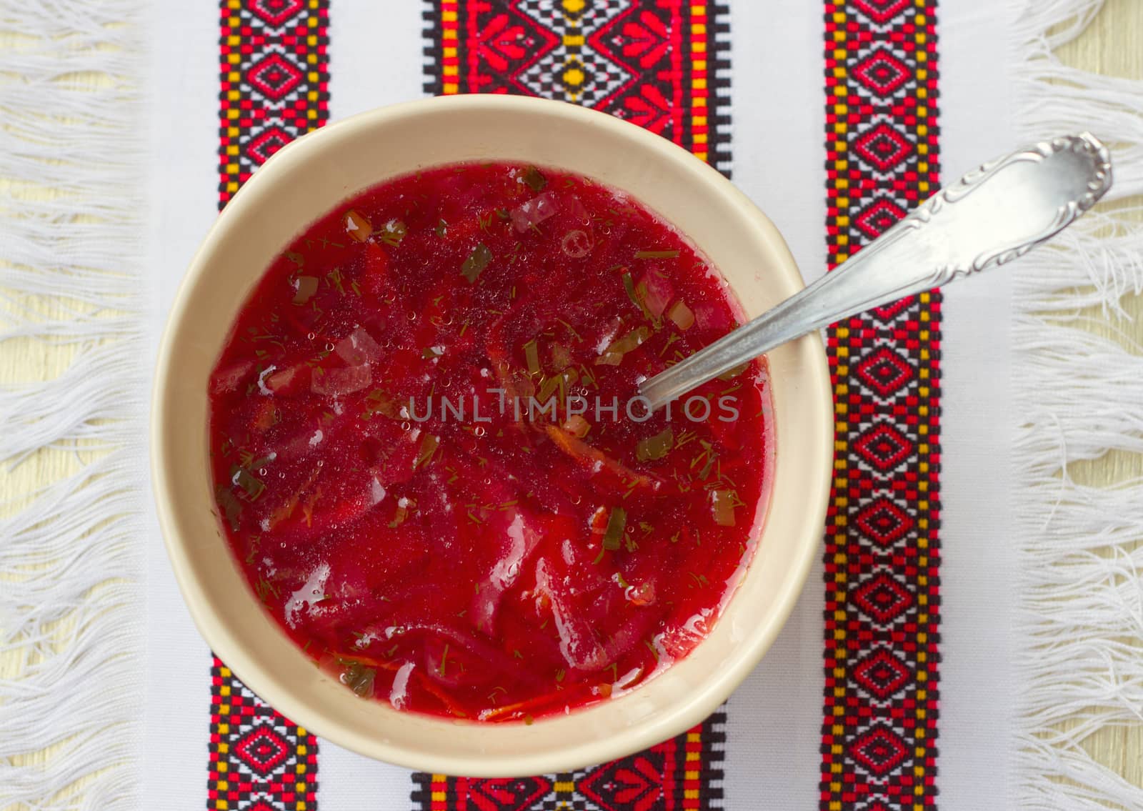 Borsch (Borscht). Beet Soup with beans. Directly Above.