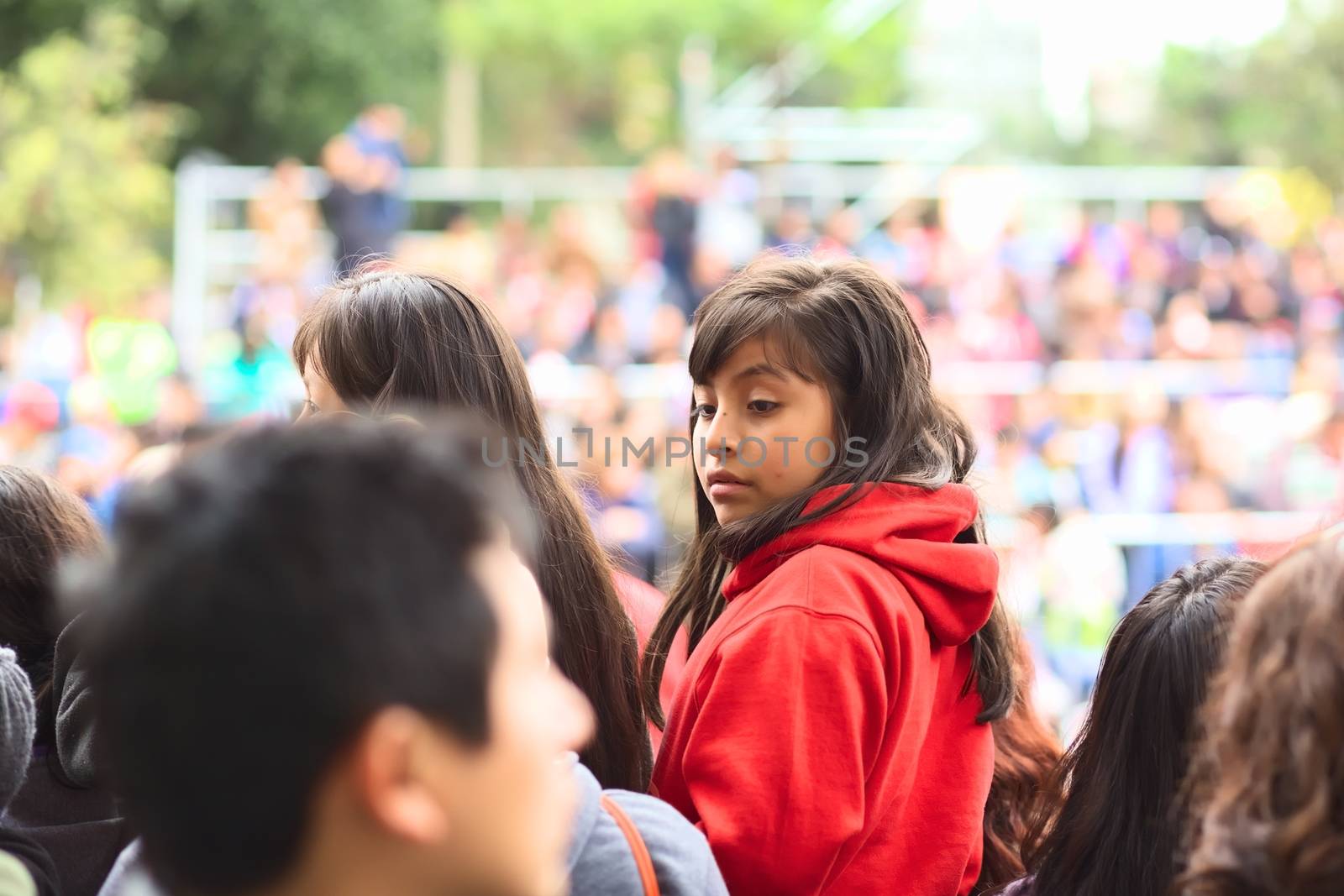 LIMA, PERU - JULY 21, 2013: Unidentified girl on the Wong Parade in Miraflores on July 21, 2013 in Lima, Peru. The Parade (Gran Corso de Wong) is a traditional parade to celebrate the Peruvian national holiday which is on July 28-29. 