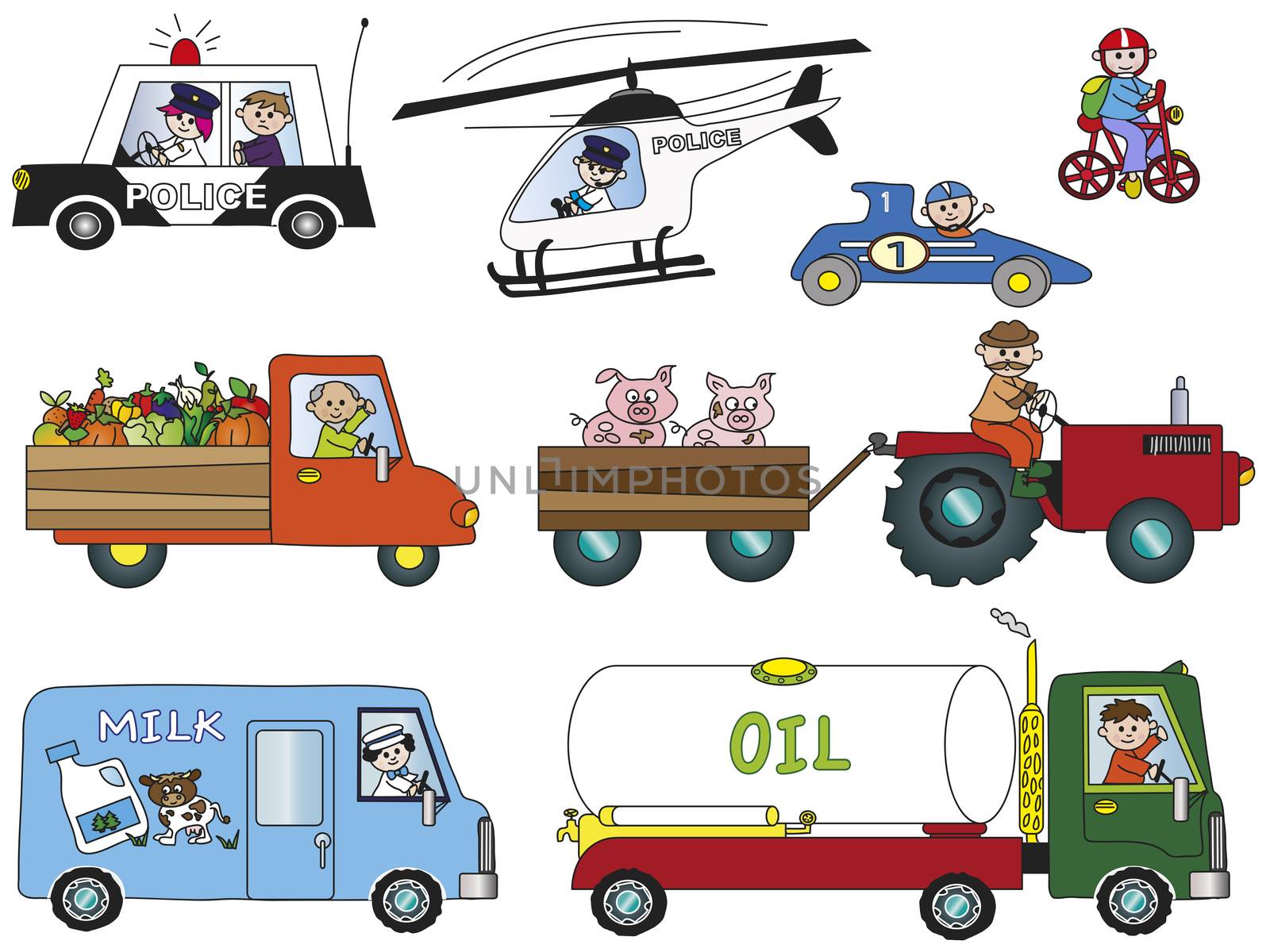illustration of funny cartoon transportation