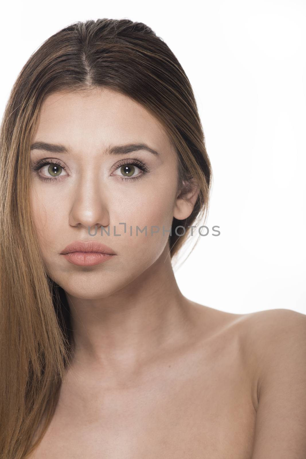 Portrait of a beautiful Caucasian woman isolated on white