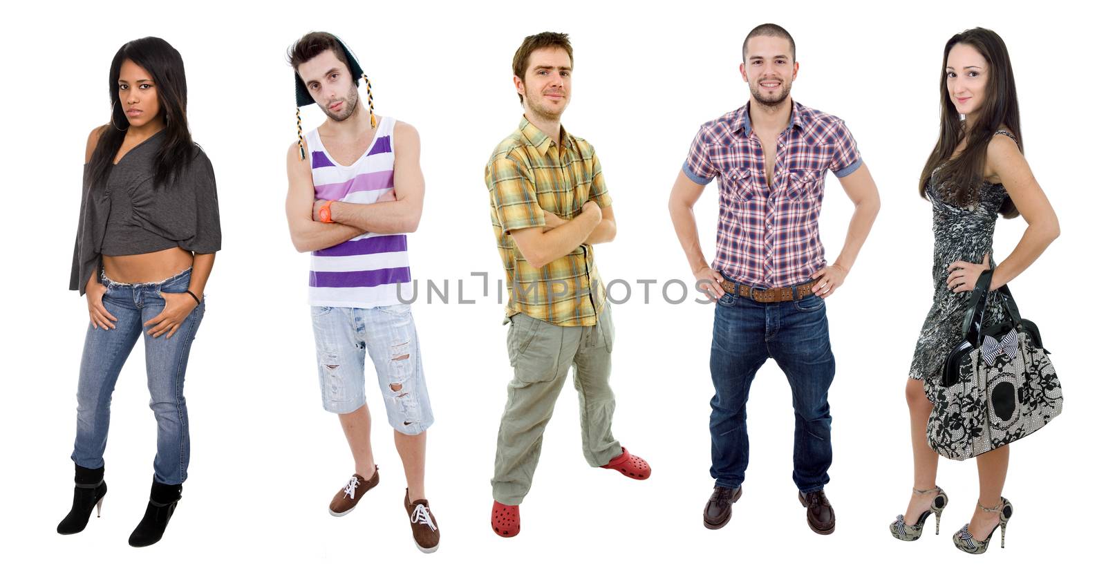 group of teens full lenght, isolated on white