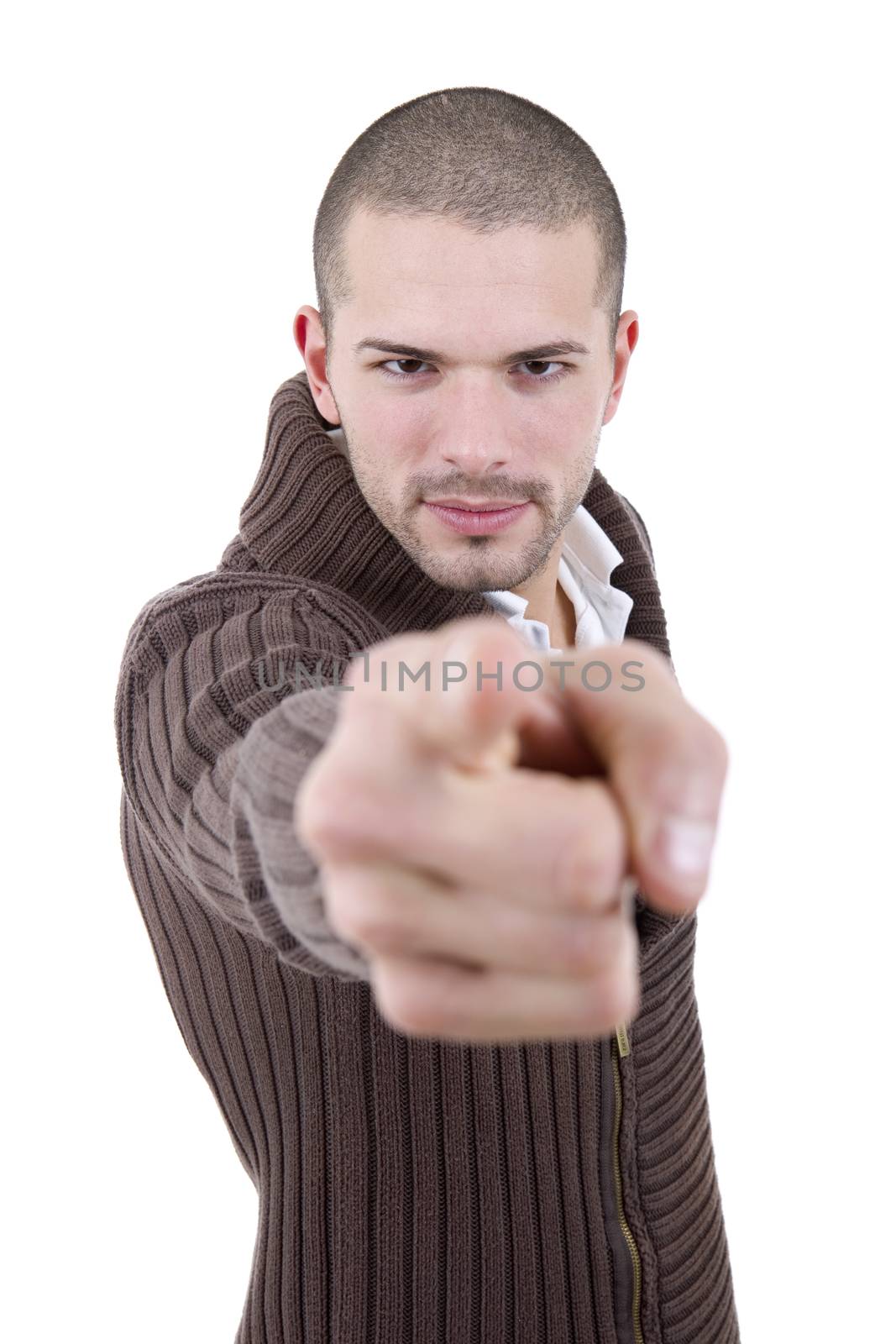 young casual man portrait, isolated on white