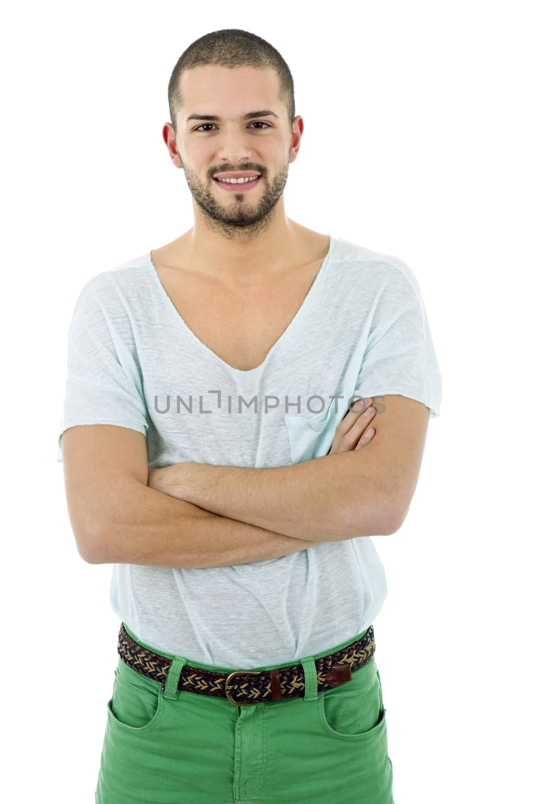 young casual man portrait, isolated on white