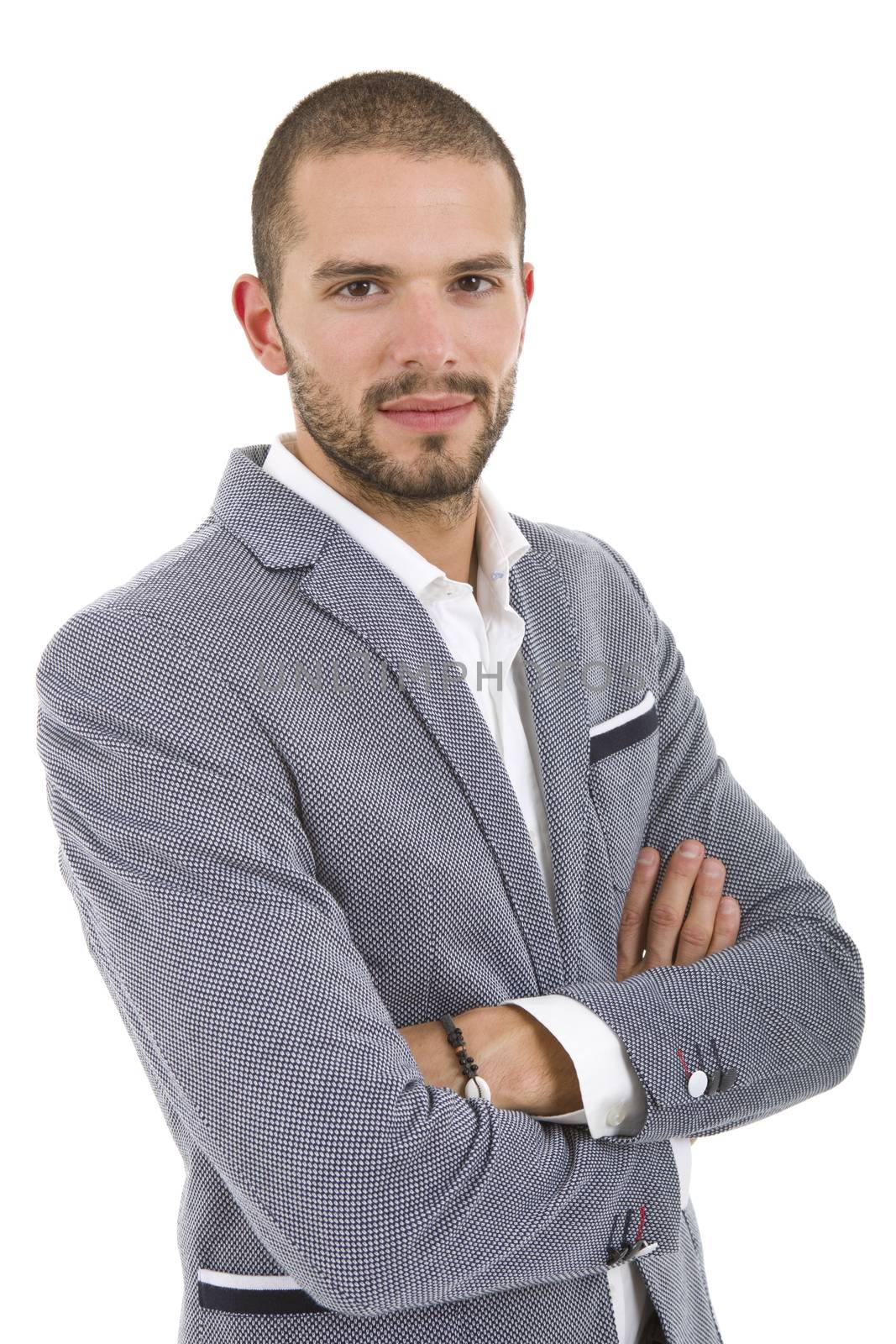 young casual man portrait, isolated on white