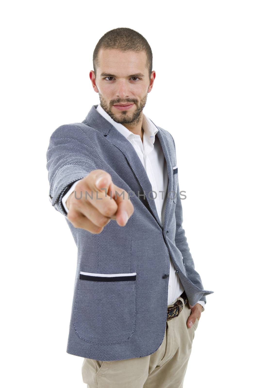 young casual man portrait, isolated on white