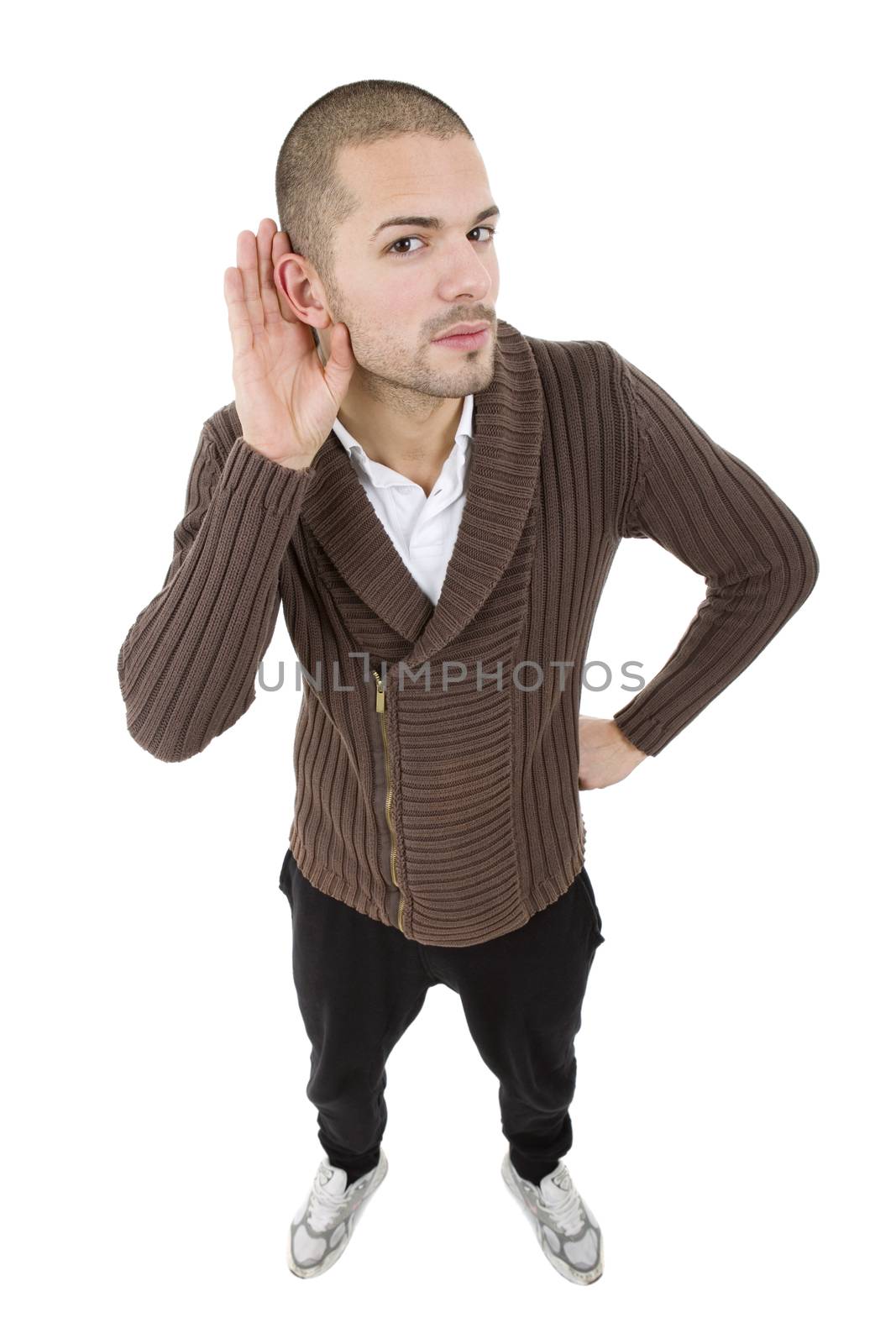 young casual man full body in a white background