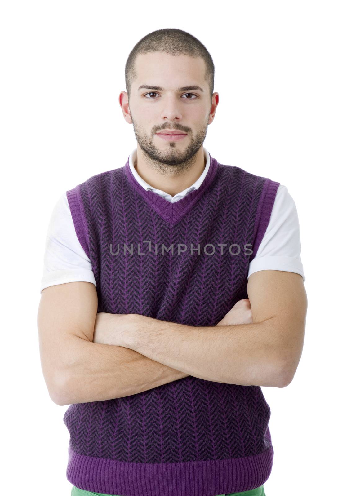 young casual man portrait, isolated on white