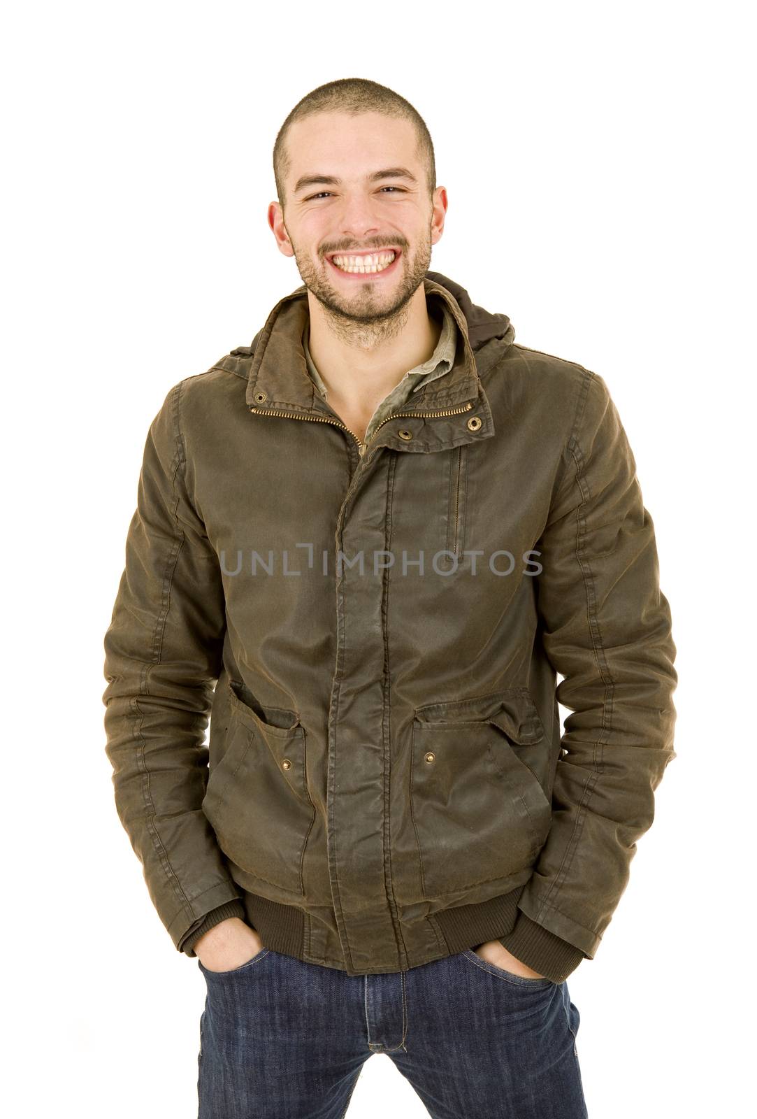 young casual man portrait, isolated on white