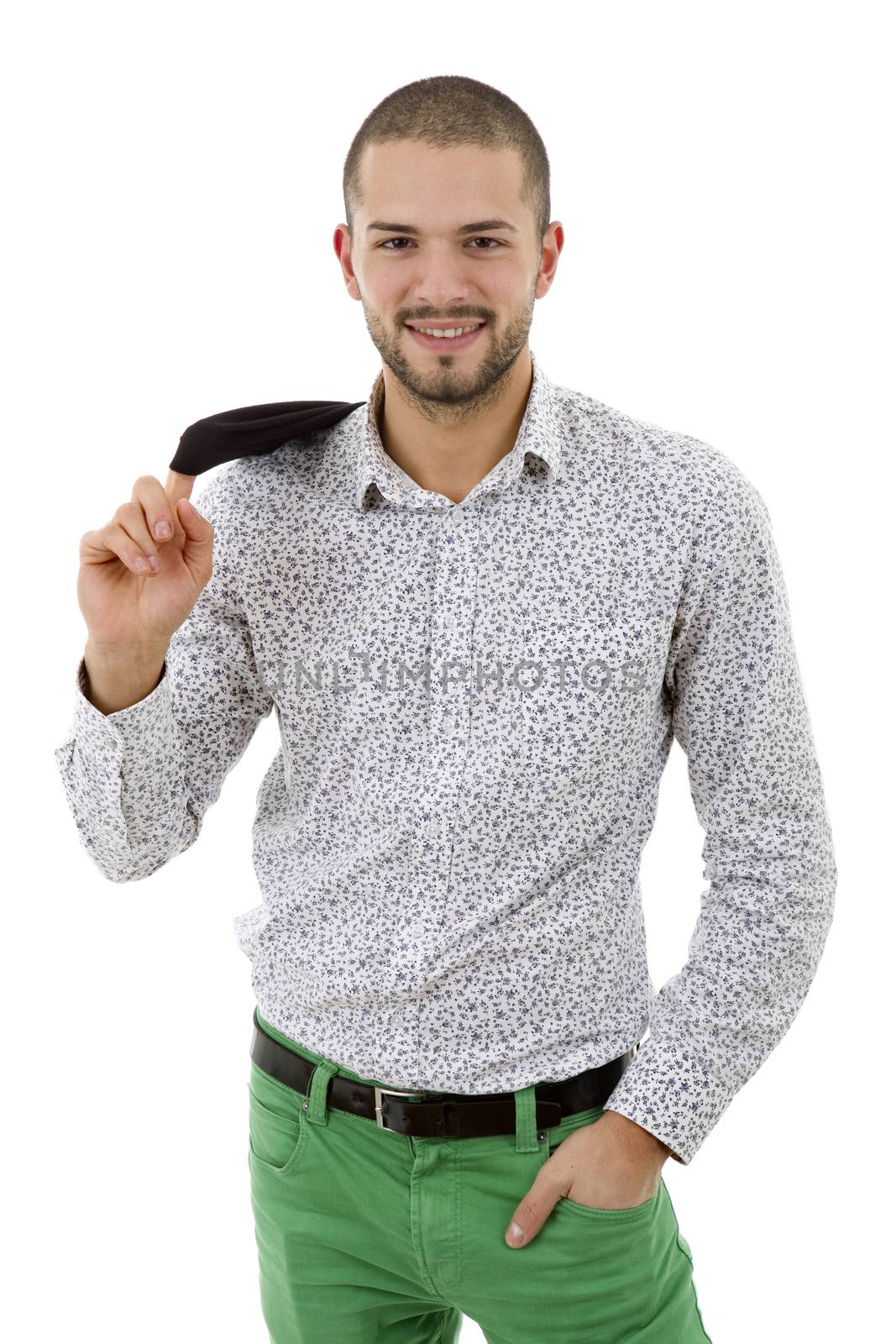 young casual man portrait, isolated on white