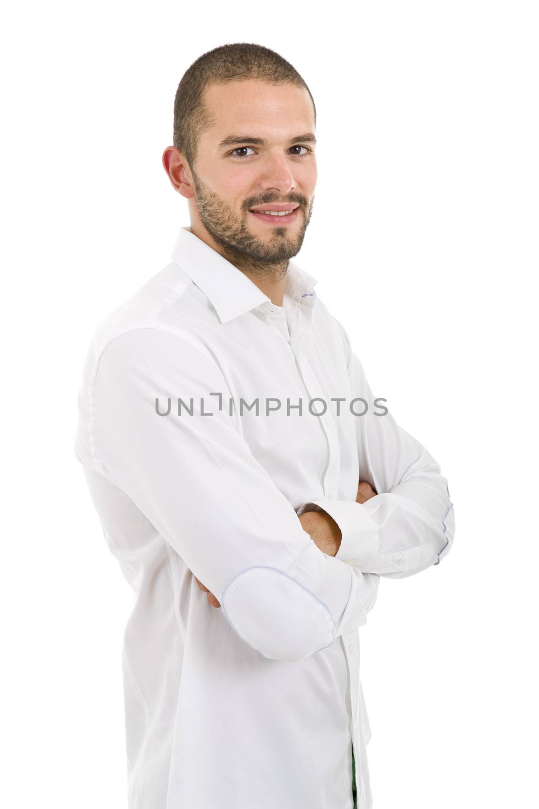 young casual man portrait, isolated on white