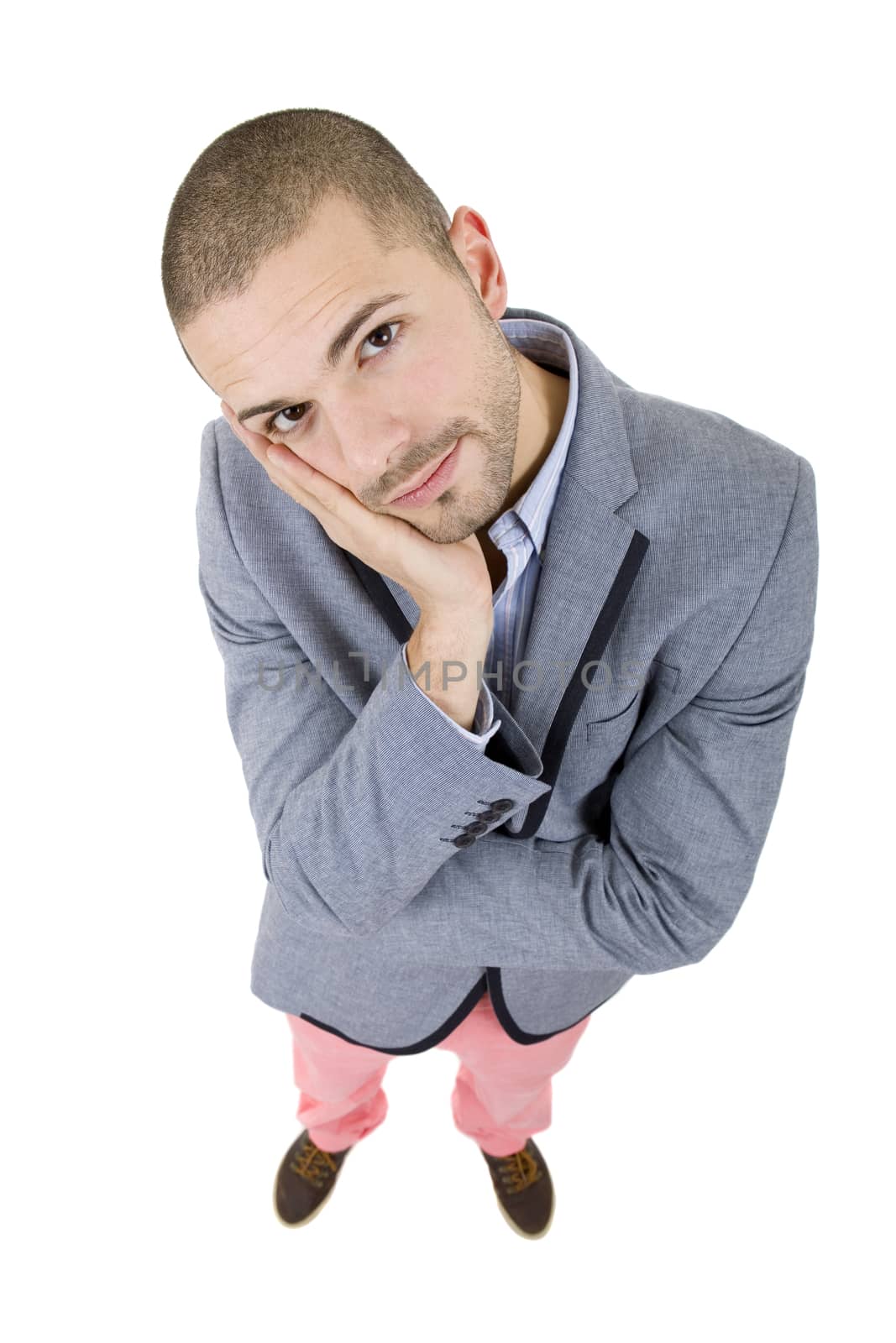 young casual man full body in a white background