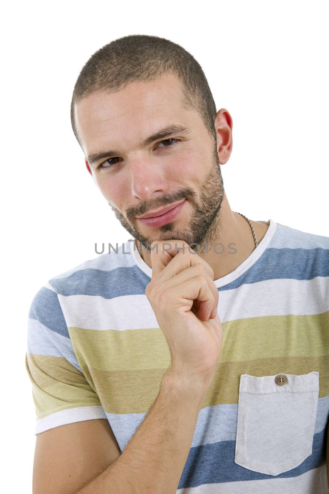 young casual man portrait, isolated on white