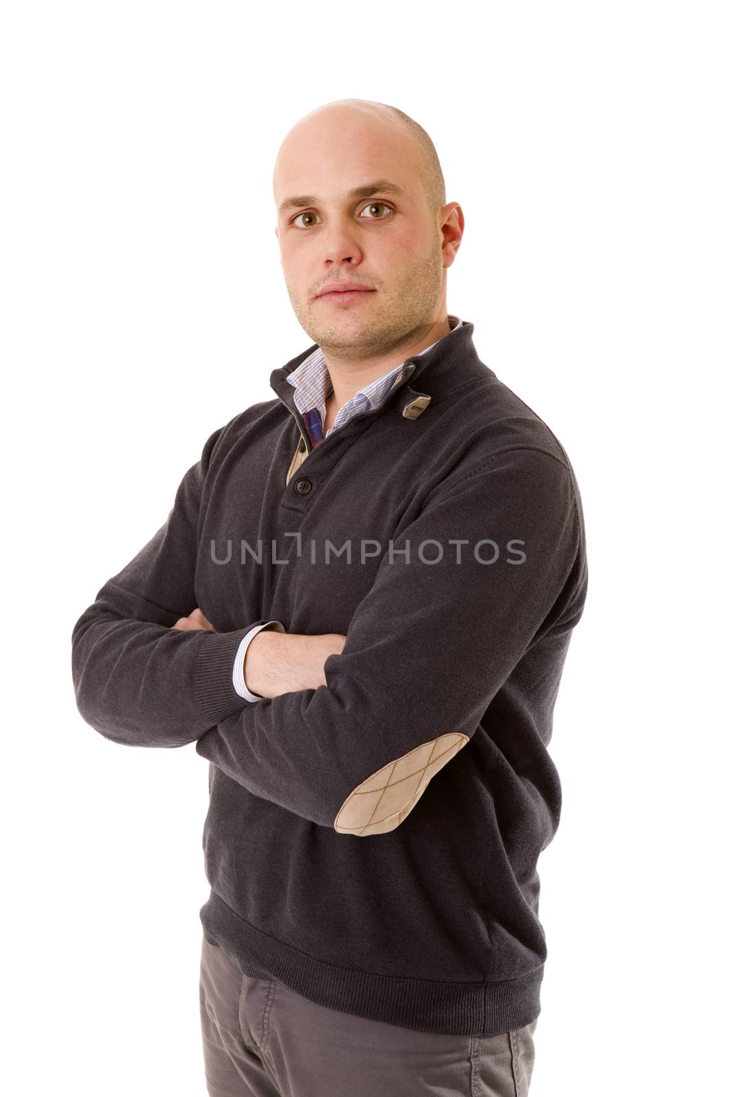 young casual man portrait, isolated on white