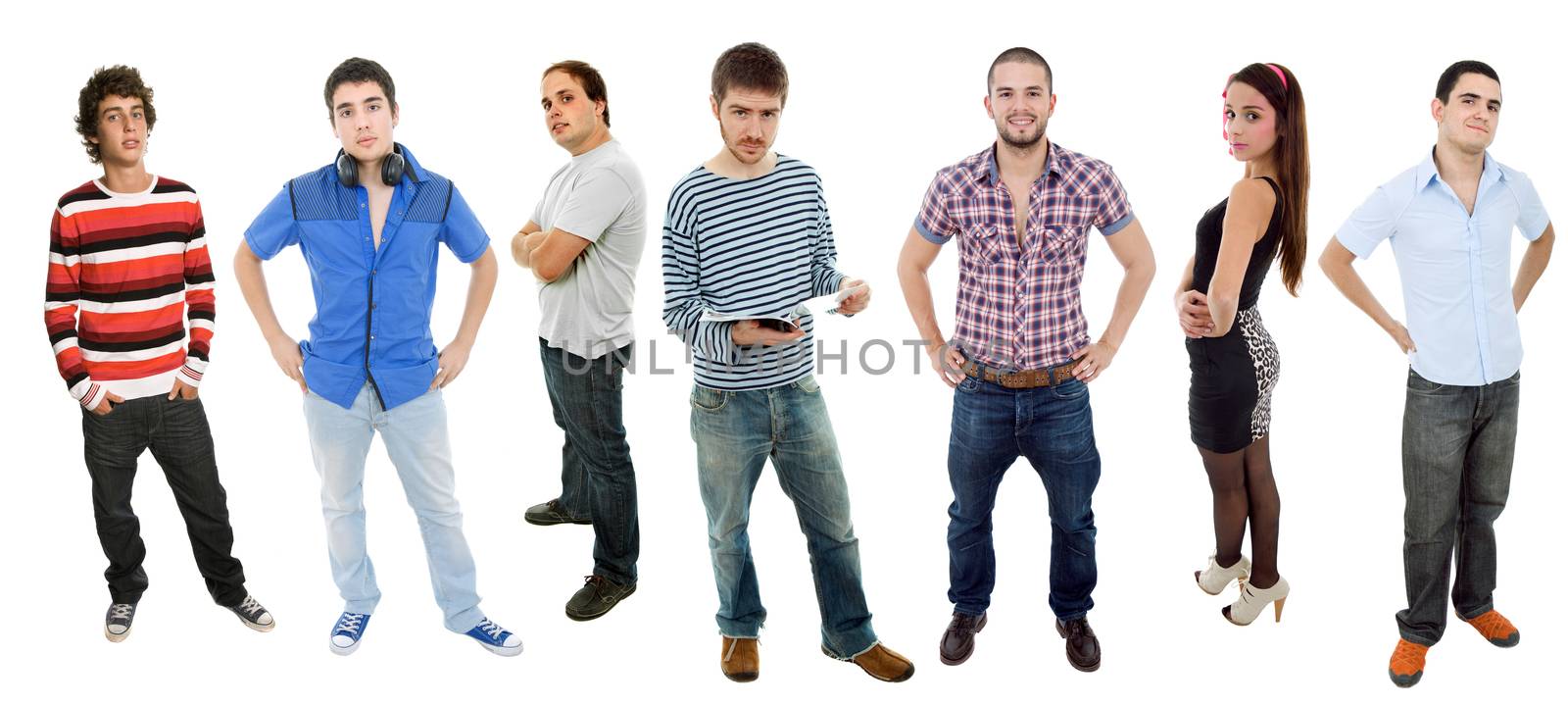 group of teens full lenght, isolated on white