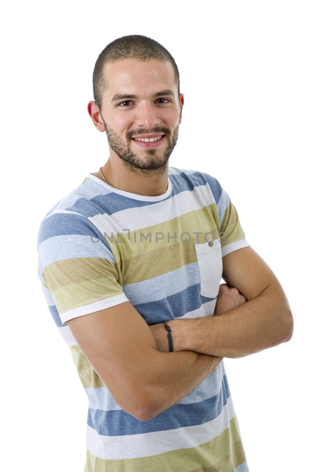 young casual man portrait, isolated on white