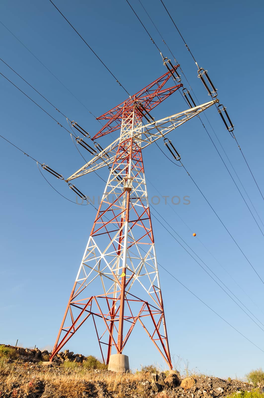 Energy Electricity Power Pylon on a Blue Sky