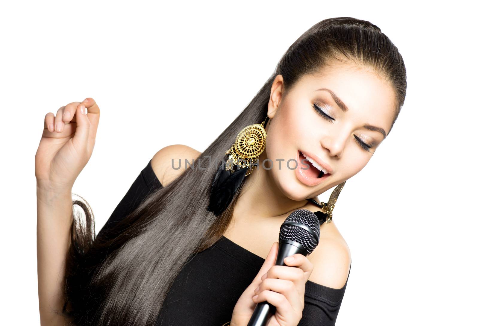 Singing Woman. Beauty Woman with Microphone by SubbotinaA