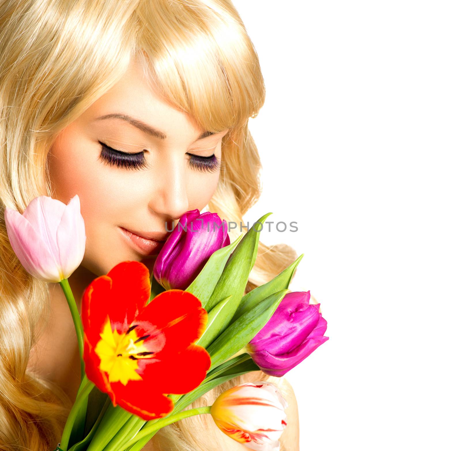 Beauty Woman with Spring Flower bouquet by SubbotinaA